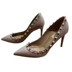 Valentino Garavani Rockstud Pumps Blush Pink Gold Studded Leather Heels 39.5